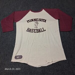 VTG‎ MN Gophers Baseball Shirt BANTAMS Large 70s Single Stitch 3/4 Sleeve